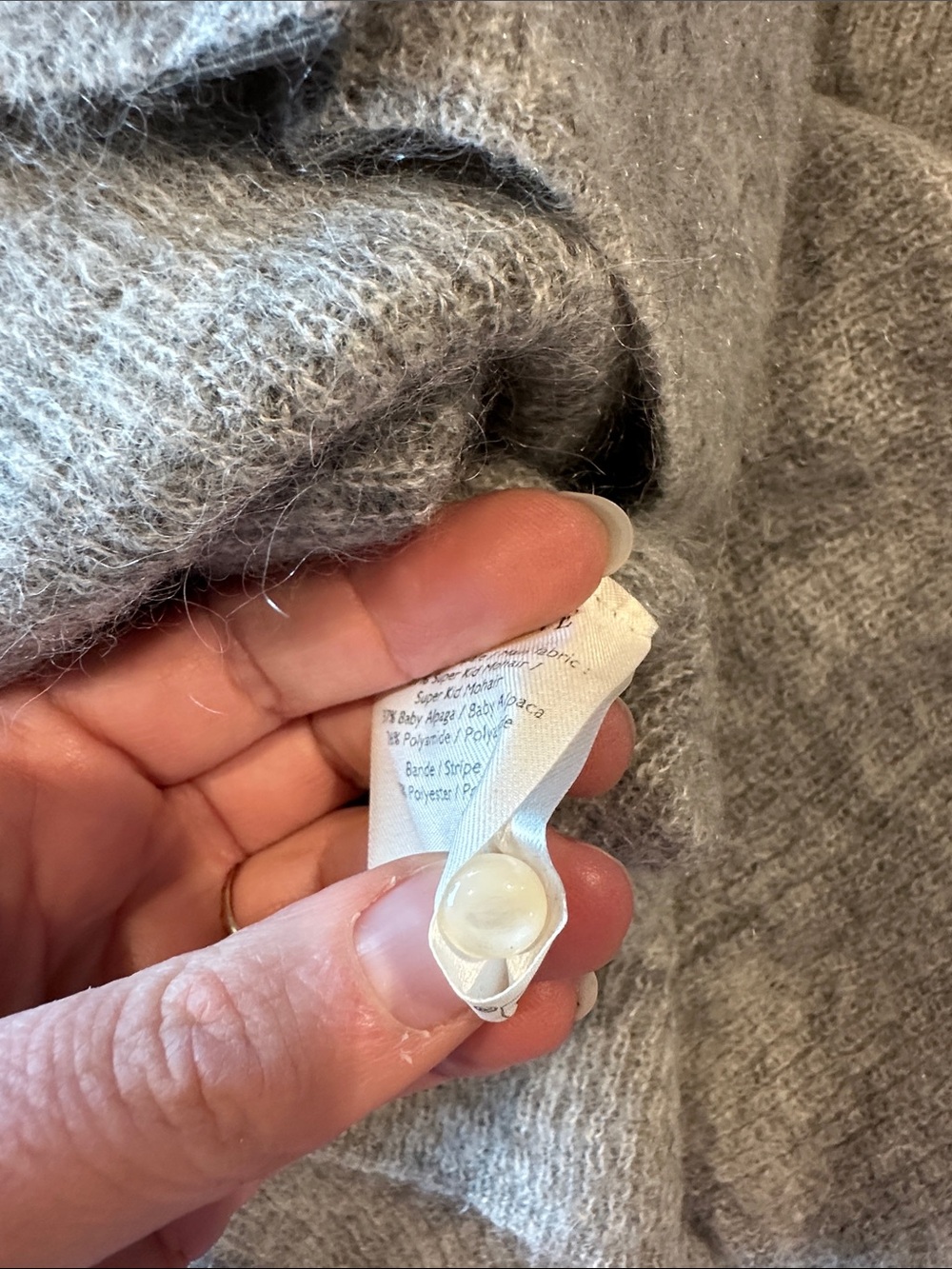 Sezane Heather Gray Pearl-Button Wool Cardigan - Picture 3 of 3